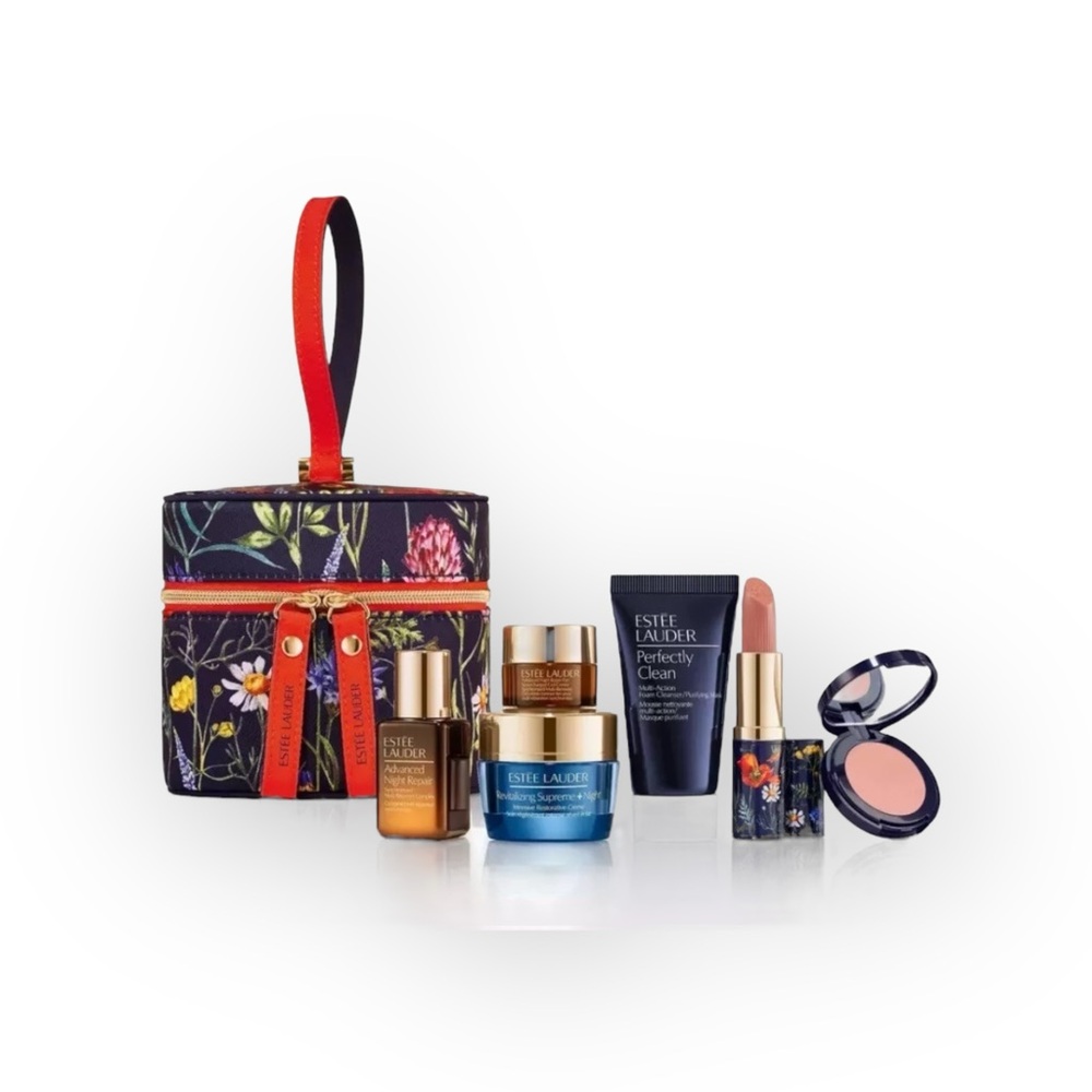 new Estee Lauder ❀ 7 PC Skincare Makeup Travel Gift Set ❀ Zip Around Bag